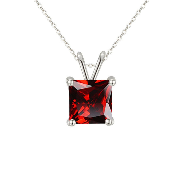 18K White Gold Plated 3 Carat Created Ruby Princess Stud Necklace 18 Inch Image 1