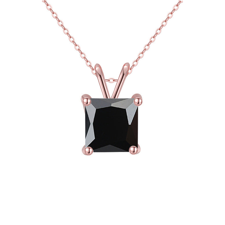 18K Rose Gold 2 Carat Created Black Sapphire Princess Stud Necklace Plated 18 Inch Image 1