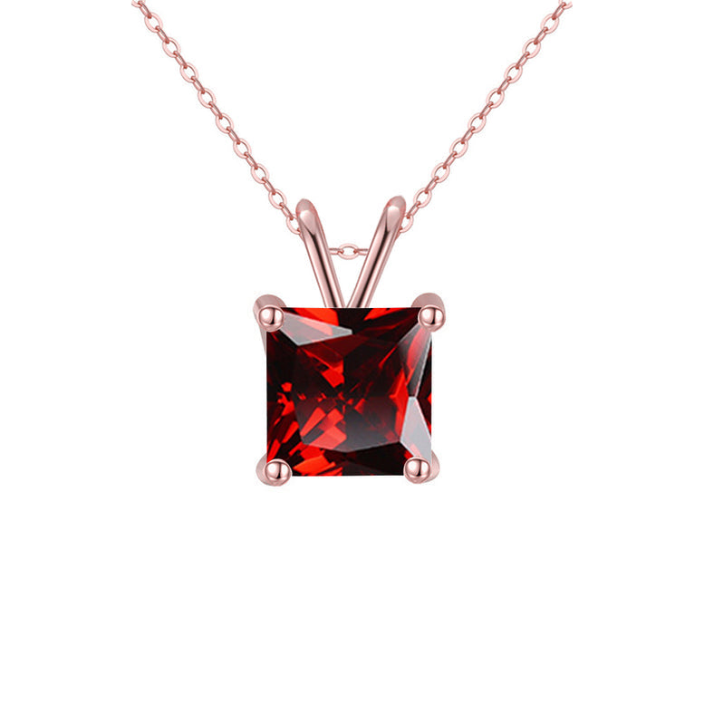 18K Rose Gold 2 Carat Created Garnet Princess Stud Necklace Plated 18 Inch Image 1