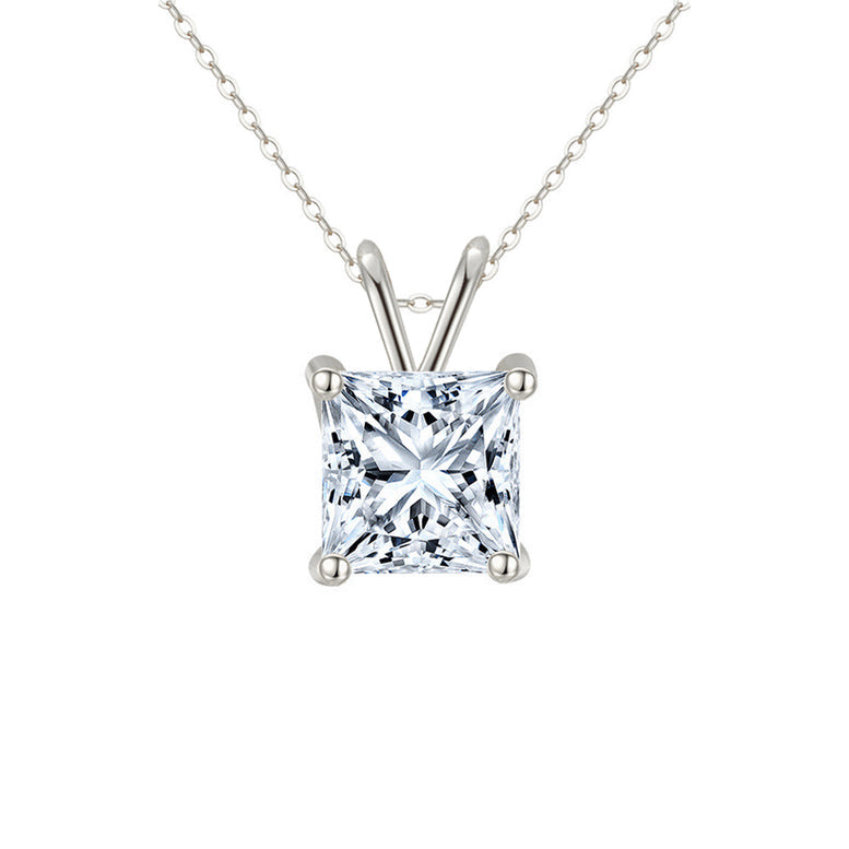 Paris Jewelry 18K White Gold 2 Carat Created Cubic Zirconia Princess Stud Necklace Plated 18 Inch Image 1