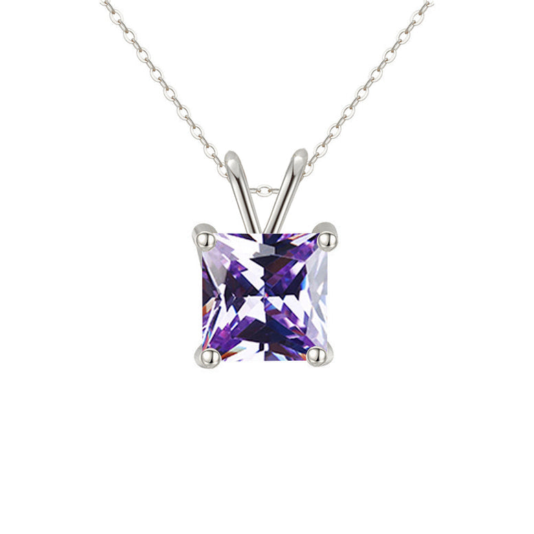 18K White Gold Created Alexandrite 2 Carat Princess Stud Necklace 18 Inch Image 1