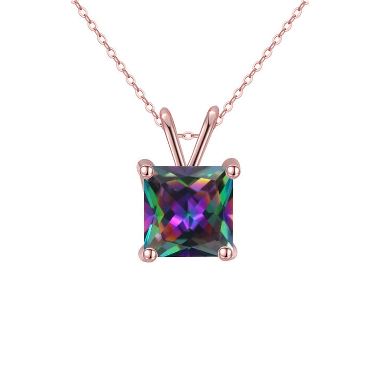 Paris Jewelry 18K Rose Gold 2 Carat Created Mystic Princess Stud Necklace Plated 18 Inch Image 1