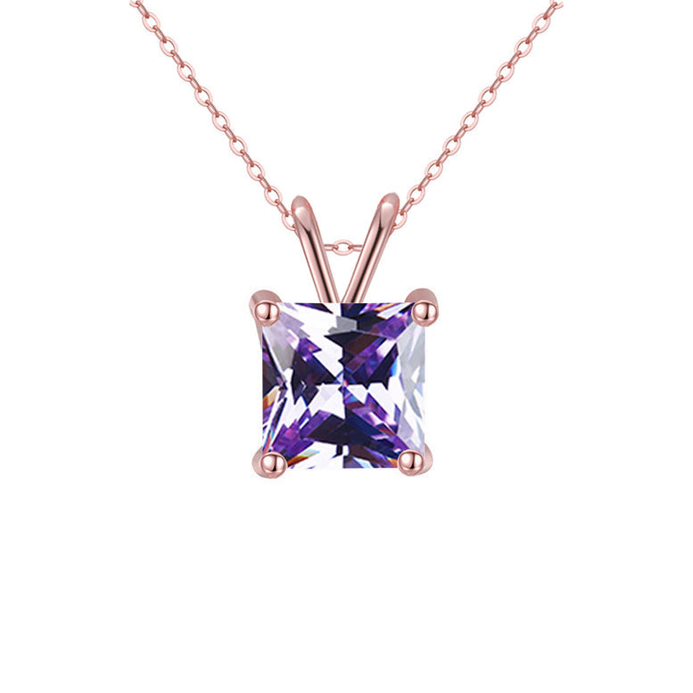 18K Rose Gold 2 Carat Created Alexandrite Princess Stud Necklace Plated 18 Inch Image 1