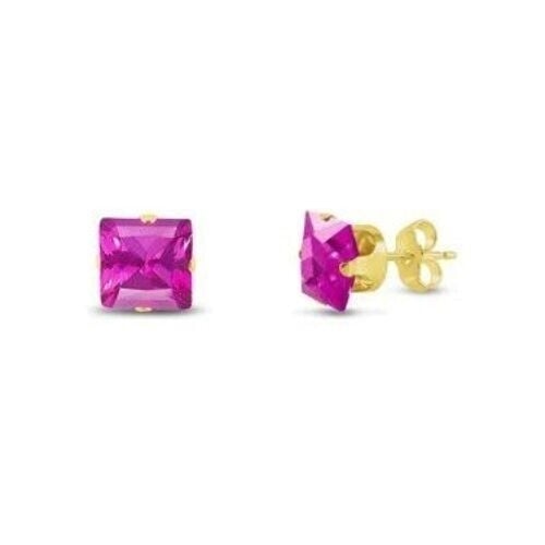 24k Yellow Gold Plated 2 Cttw Pink Sapphire Princess Cut Stud Earrings Image 1