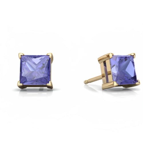 24k Yellow Gold Plated 2 Cttw Tanzanite Princess Cut Stud Earrings Image 1