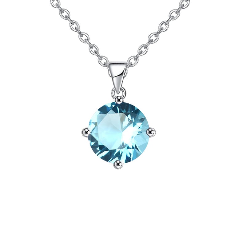 18K White Gold 3 Carat Created Aquamarine Round Stud Necklace Plated 18 Inch Image 1