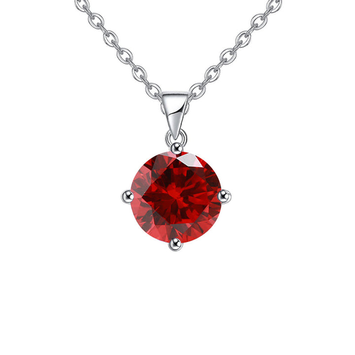 18K White Gold Plated 1/2 Carat Created Ruby Round Stud Necklace 18 Inch Image 1