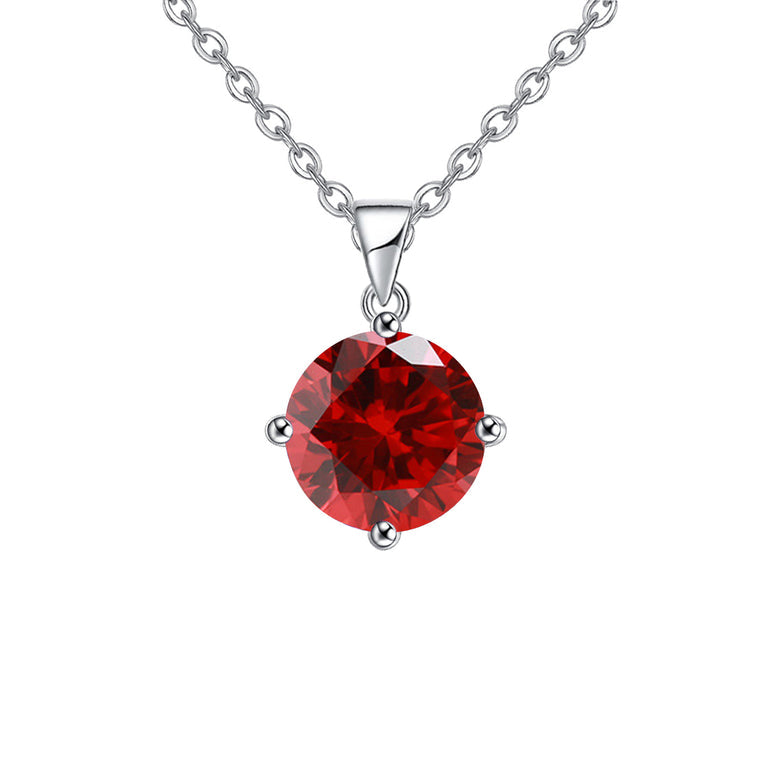 18K White Gold Plated 1/2 Carat Created Ruby Round Stud Necklace 18 Inch Image 1