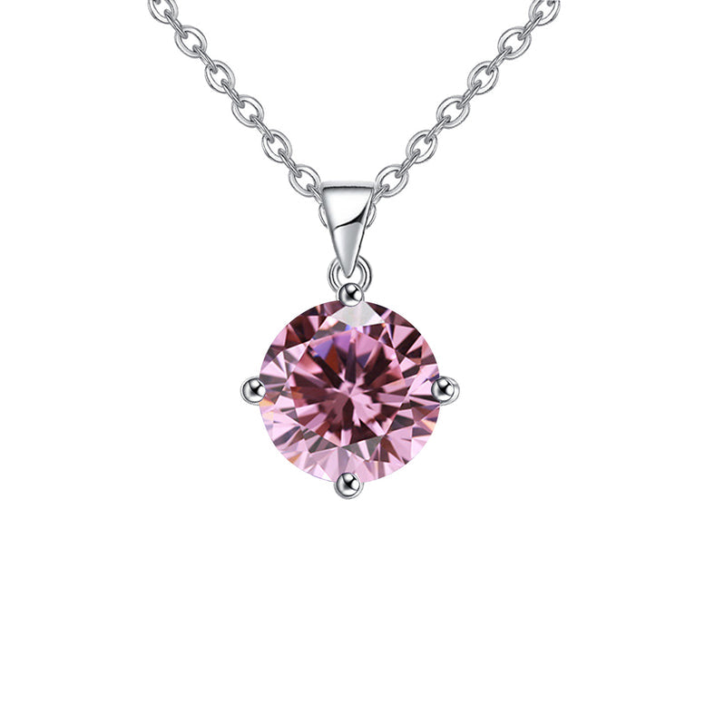 18K White Gold 1-2 Carat Created Pink Sapphire Round Stud Necklace Plated 18 Inch Image 1