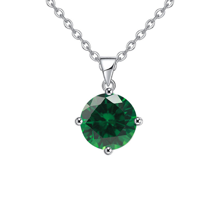 18K White Gold Plated Created Emerald Round Stud Necklace 1/2 Ct 18 Inch Image 1