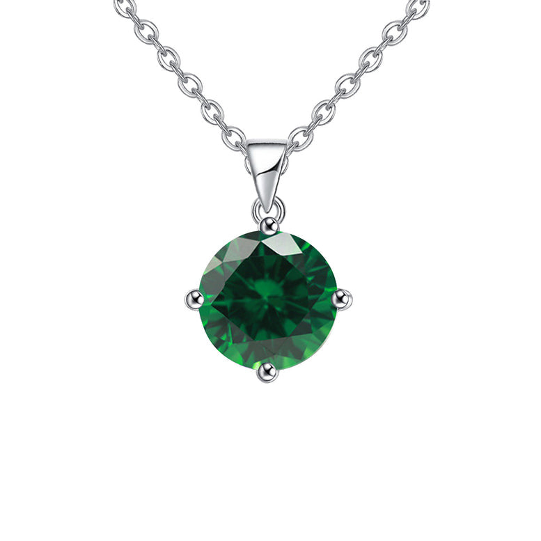 18K White Gold Plated Created Emerald Round Stud Necklace 1/2 Ct 18 Inch Image 1