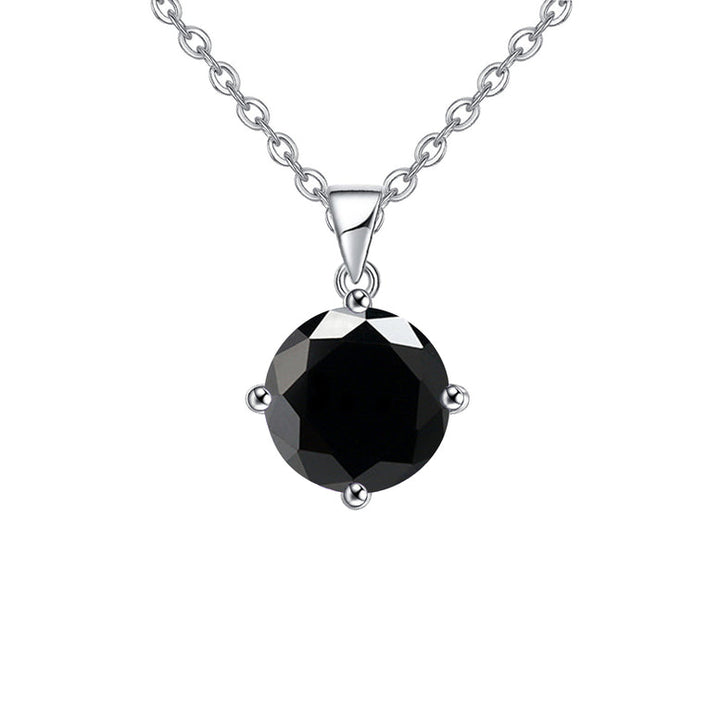 18K White Gold Created Black Sapphire Round Stud Necklace 1 Carat 18 Inch Image 1