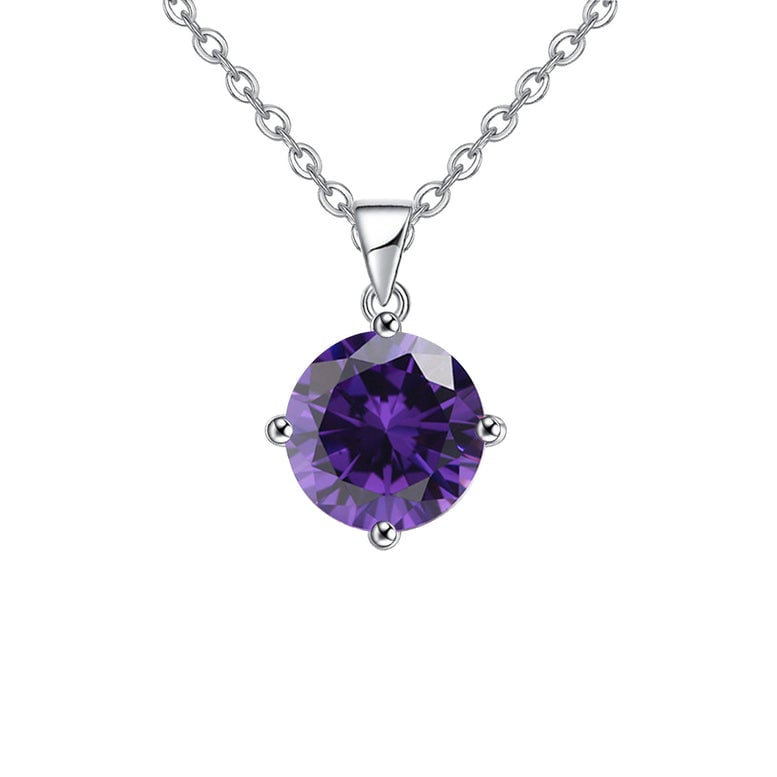 18K White Gold 1-2 Carat Created Amethyst Round Stud Necklace Plated 18 Inch Image 1