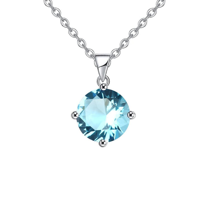 18K White Gold Plated 1/2 Ct Created Aquamarine Round Stud Necklace 18 Inch Image 1