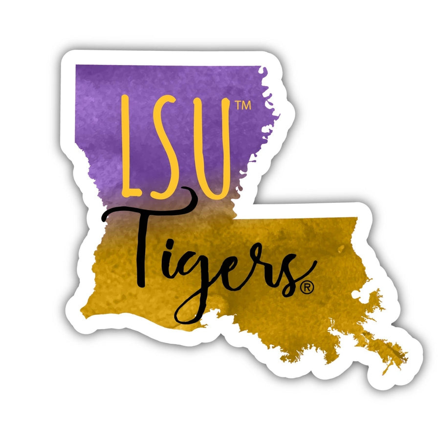 LSU Tigers 4-Inch Watercolor State Shaped NCAA Vinyl Decal Sticker for Fans Students and Alumni Image 1