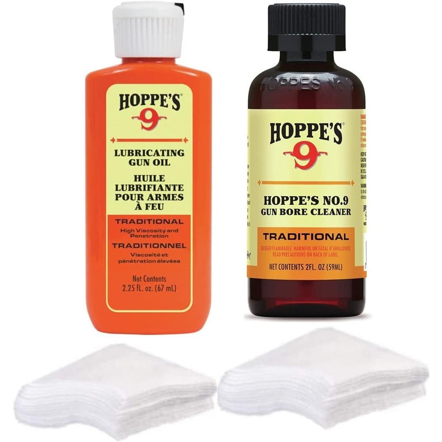 Hoppes No 9 Cleaner and Lubricating Oil Cotton Shotgun Cleaning Patches for 12-16 Gauge Image 1