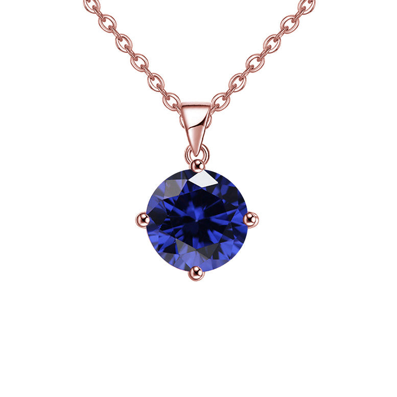 18K Rose Gold 1 Carat Created Blue Sapphire Round Stud Necklace Plated 18 Inch Image 1