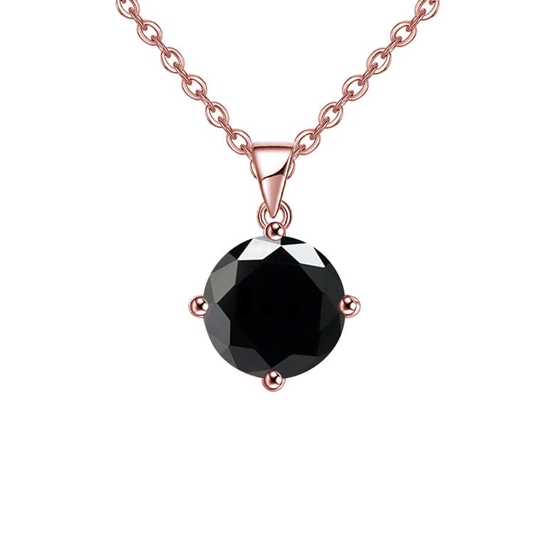 18K Rose Gold 4Ct Created Black Sapphire Round Stud Necklace 18 Inch Image 1