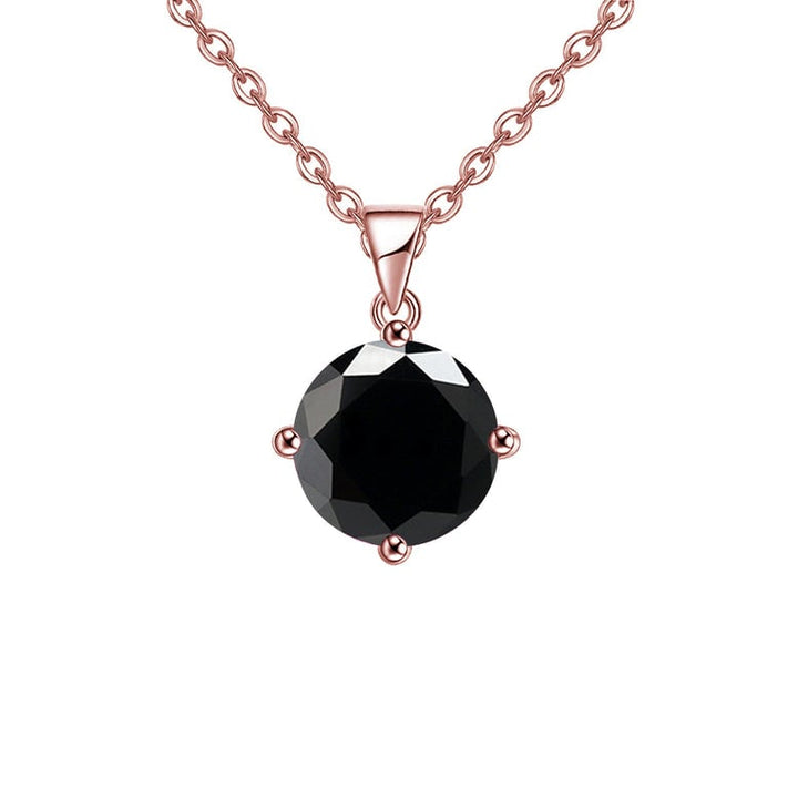 18K Rose Gold 4Ct Created Black Sapphire Round Stud Necklace 18 Inch Image 1