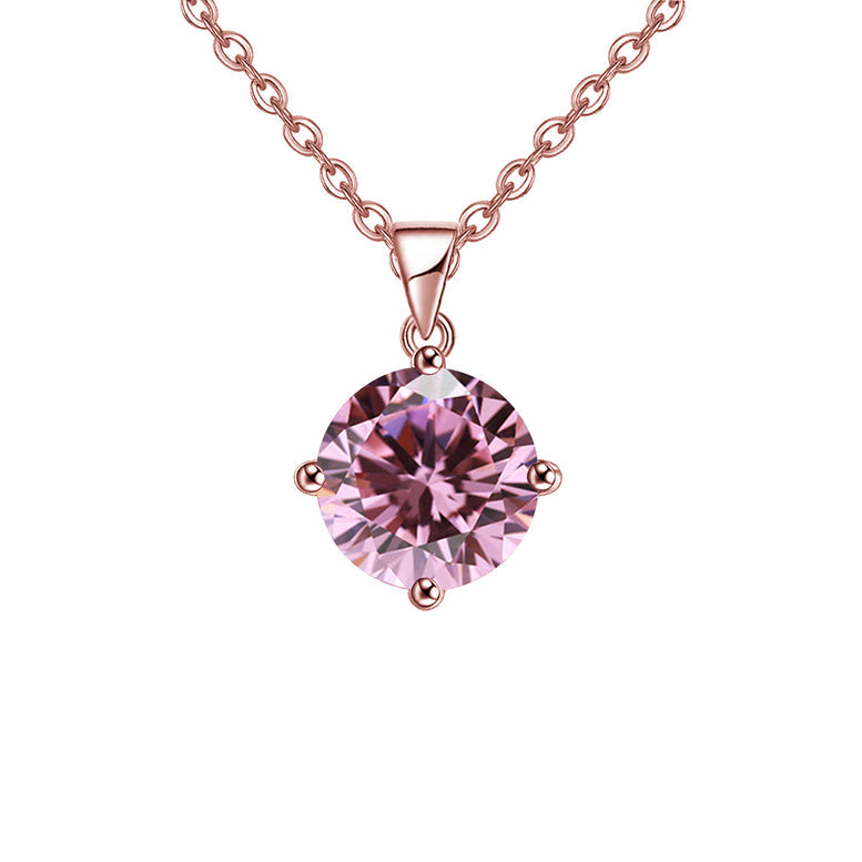 18K Rose Gold 1-2 Carat Created Pink Sapphire Round Stud Necklace Plated 18 Inch Image 1