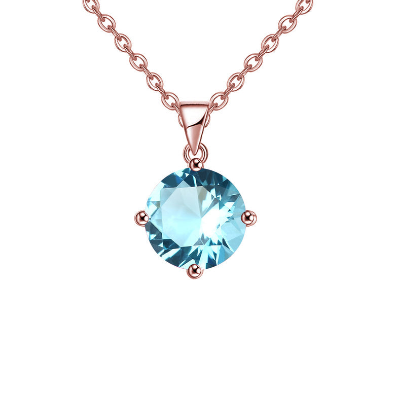 18K Rose Gold 1-2 Carat Created Aquamarine Round Stud Necklace Plated 18 Inch Image 1