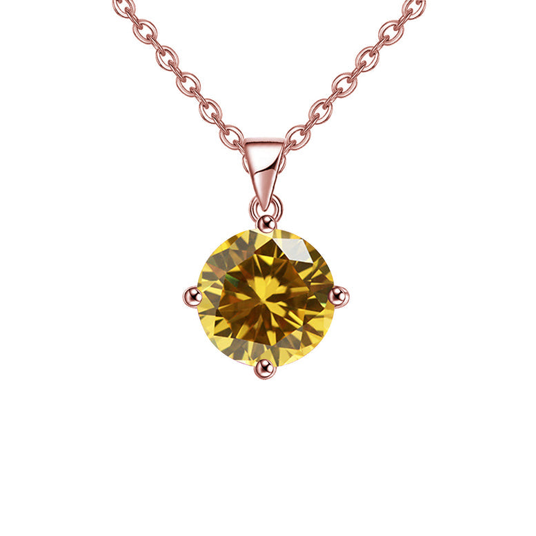 18K Rose Gold 1-2 Carat Created Citrine Round Stud Necklace Plated 18 Inch Image 1