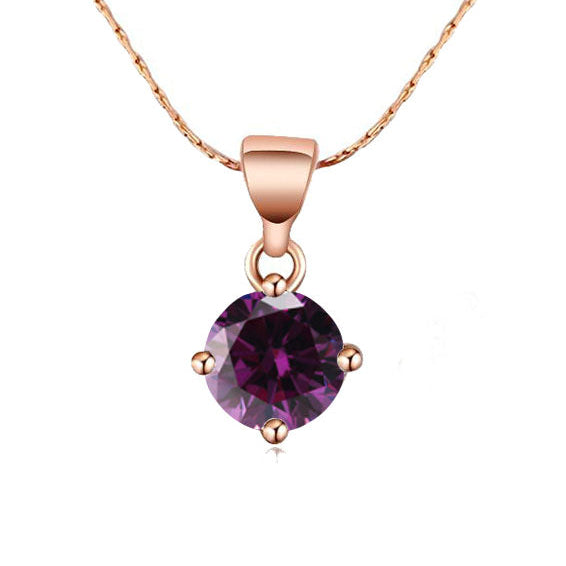 18K Rose Gold 1-2 Carat Created Tanzanite Round Stud Necklace Plated 18 Inch Image 1