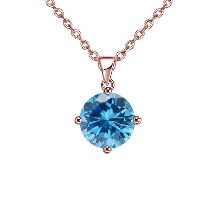 18K Rose Gold 1-2 Carat Created Blue Topaz Round Stud Necklace Plated 18 Inch Image 1