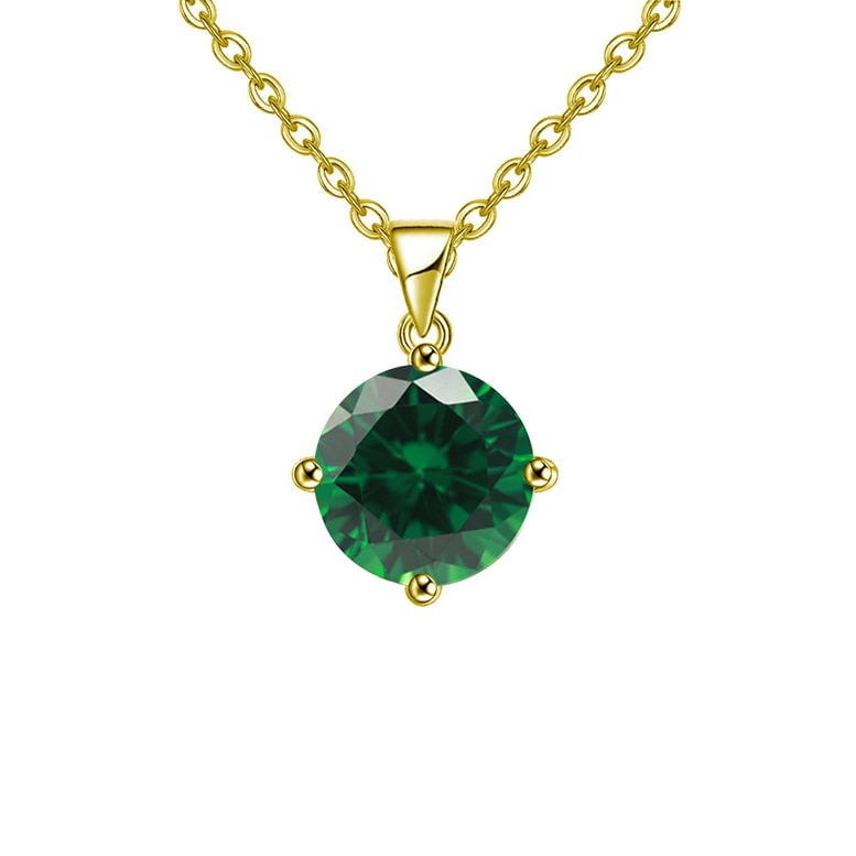 18K Yellow Gold Plated 2 Carat Created Emerald Round Stud Necklace 18 Inch Image 1