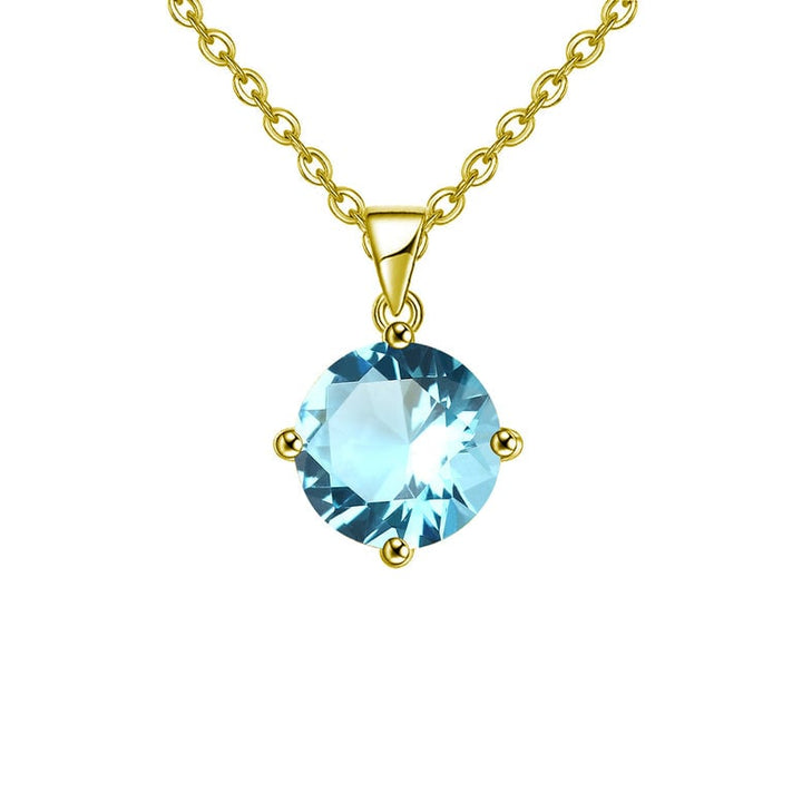 18k Yellow Gold 2 Carat Created Aquamarine Round Stud Necklace Plated 18 Inch Image 1