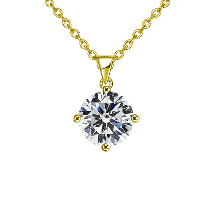 18k Yellow Gold 2 Carat Created White Sapphire Round Stud Necklace Plated 18 Inch Image 1