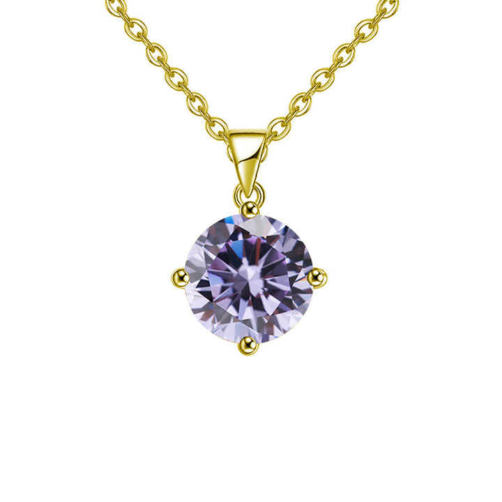 18k Yellow Gold 2 Carat Created Alexandrite Round Stud Necklace Plated 18 Inch Image 1