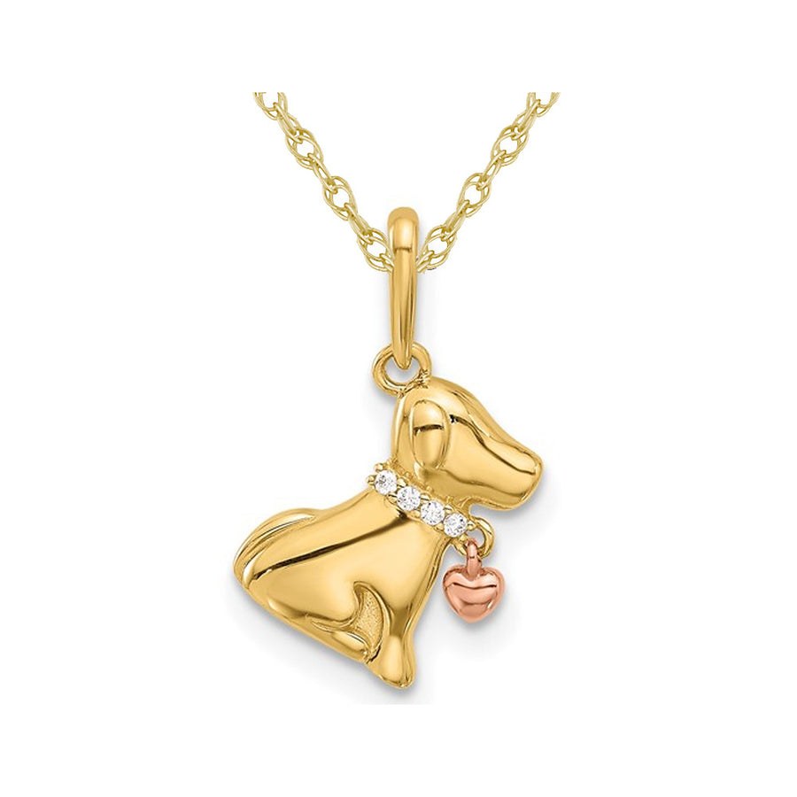 14K Yellow Gold Dog Charm Pendant Necklace with Chain and Synthetic Cubic Zirconia (CZ)s Image 1