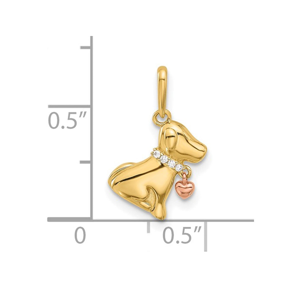 14K Yellow Gold Dog Charm Pendant Necklace with Chain and Synthetic Cubic Zirconia (CZ)s Image 2