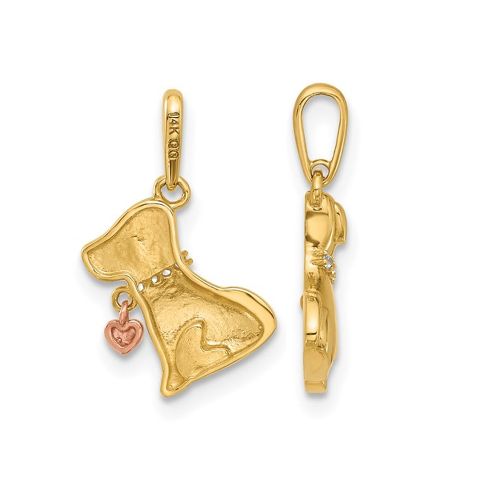 14K Yellow Gold Dog Charm Pendant Necklace with Chain and Synthetic Cubic Zirconia (CZ)s Image 3