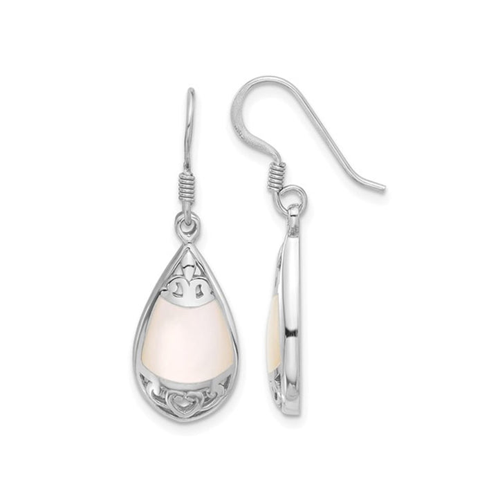 Mother of Pearl Filigree Teardrop Dangle Earrings in Sterling Silver Image 1