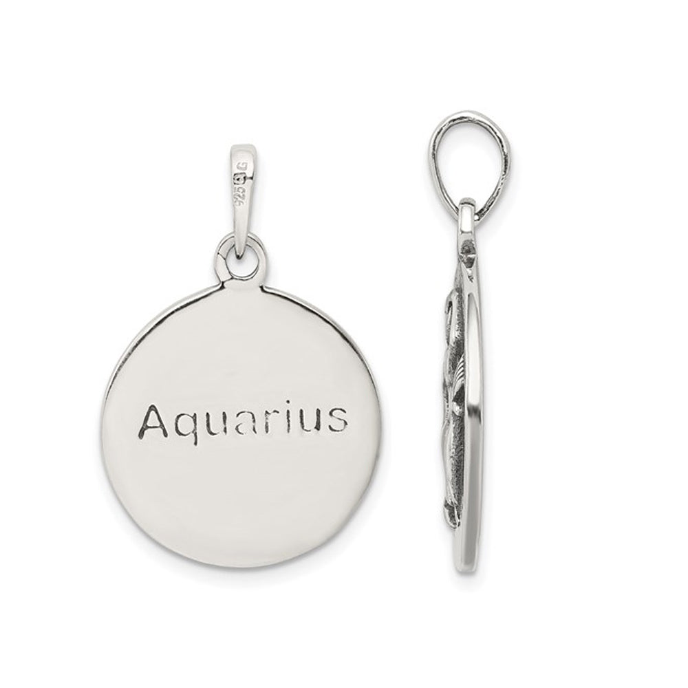 Sterling Silver Aquarius Charm Astrology Zodiac Pendant Necklace with Antique Finish and Chain Image 2