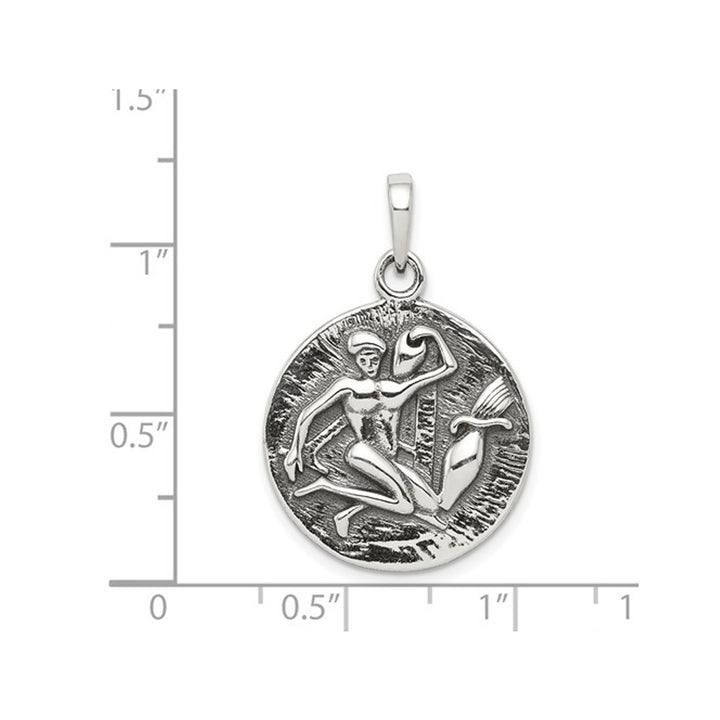 Sterling Silver Aquarius Charm Astrology Zodiac Pendant Necklace with Antique Finish and Chain Image 3