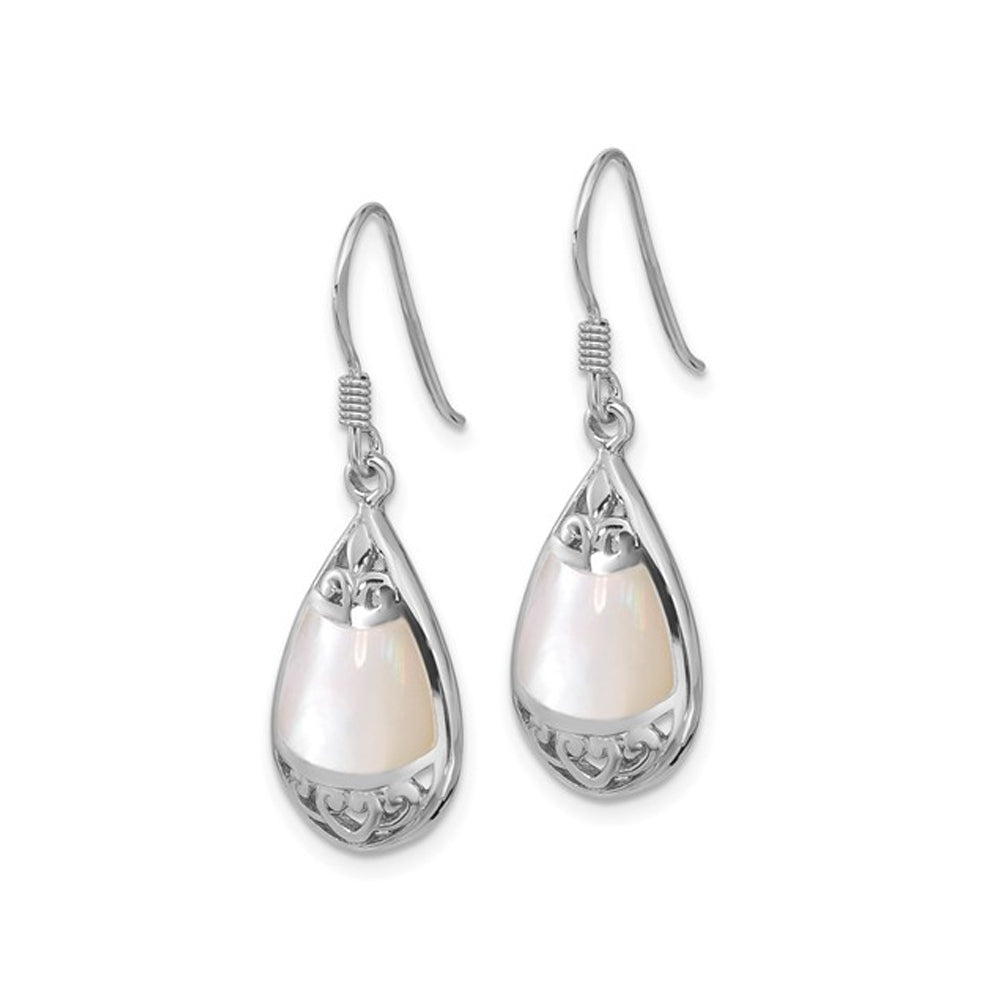 Mother of Pearl Filigree Teardrop Dangle Earrings in Sterling Silver Image 3