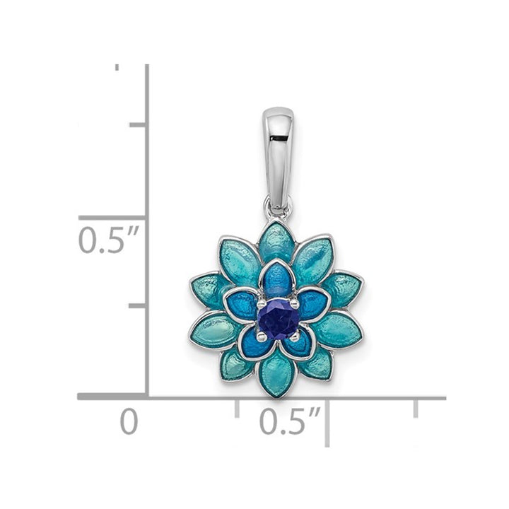 1/8 Carat (ctw) Lab-Created Blue Sapphire Flower Pendant Necklace in Sterling Silver with Chain Image 3