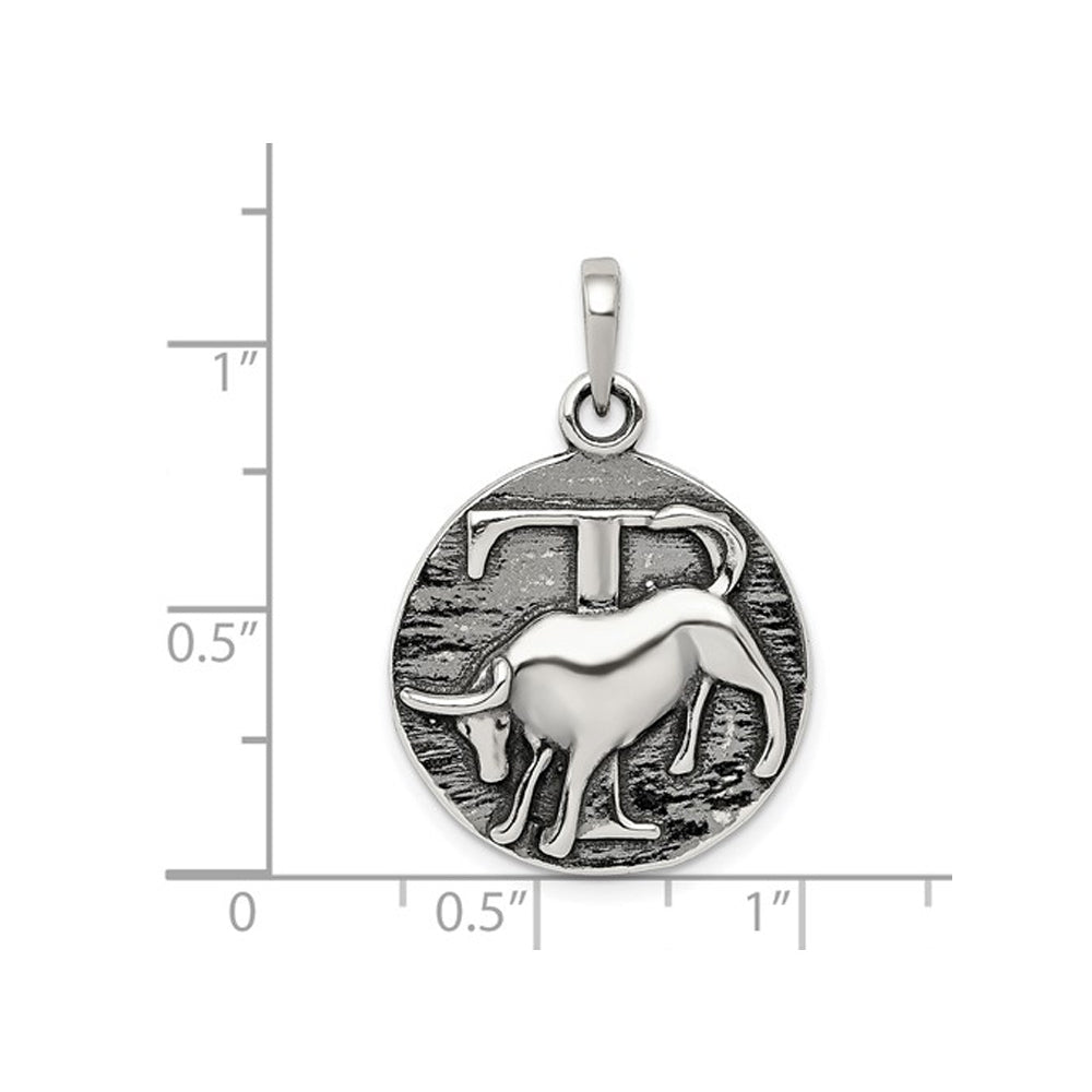 Sterling Silver Antiqued TAURUS Charm Astrology Zodiac Pendant Necklace with Chain Image 3