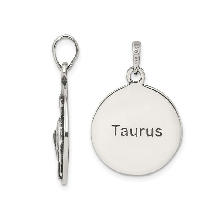 Sterling Silver Antiqued TAURUS Charm Astrology Zodiac Pendant Necklace with Chain Image 4