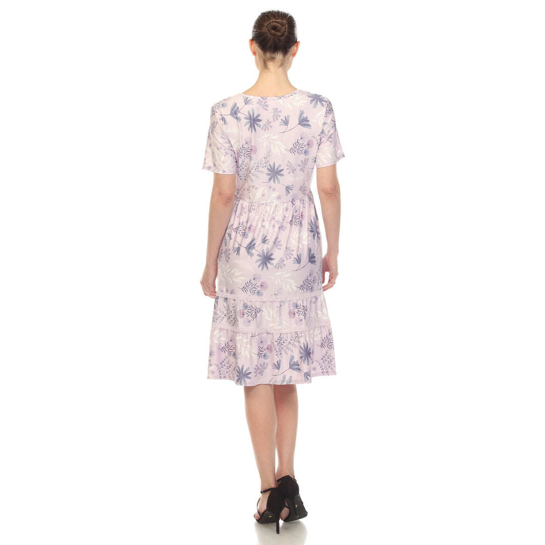 White Mark Womens Floral Short Sleeve Knee Length Tiered Dress Image 6