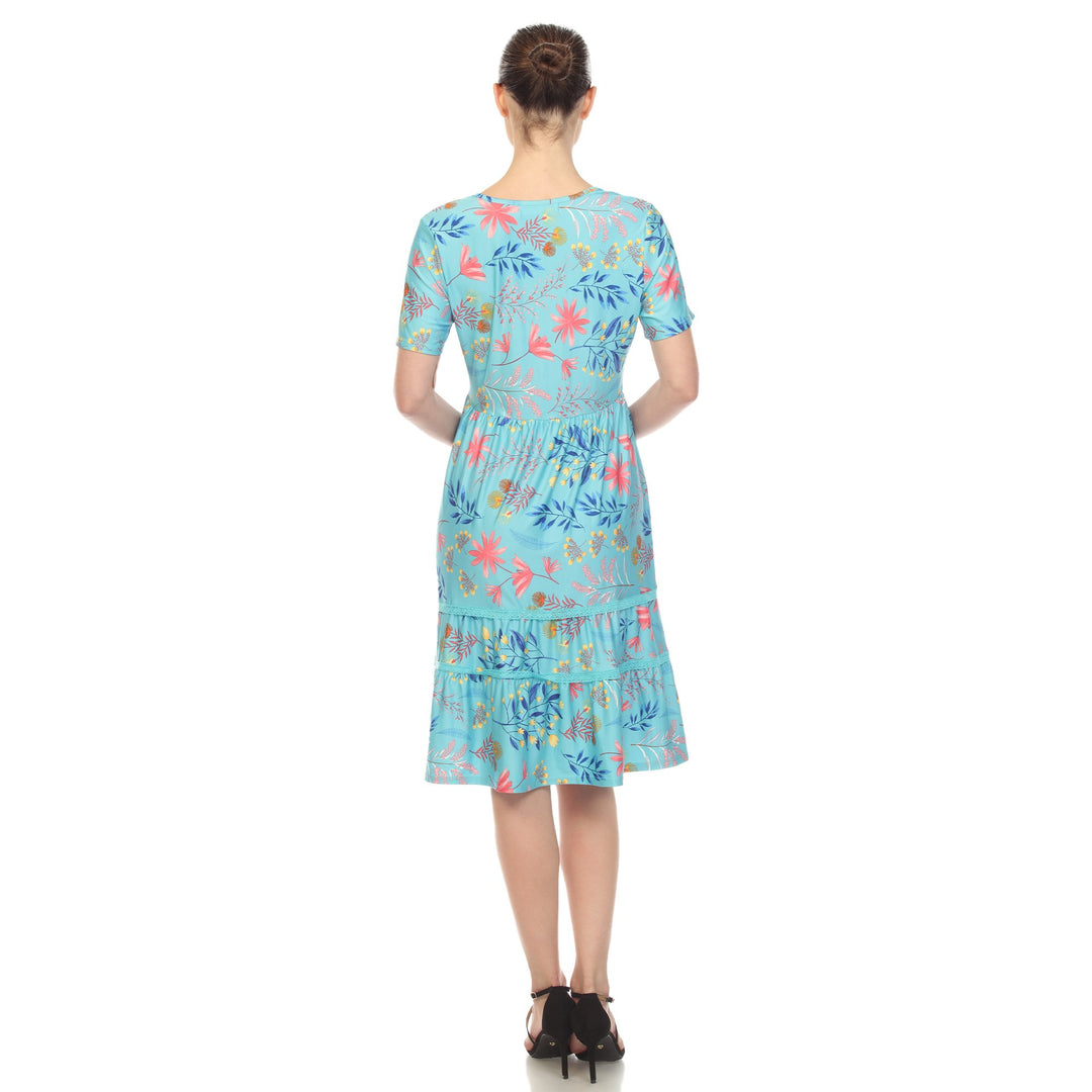 White Mark Womens Floral Short Sleeve Knee Length Tiered Dress Image 8