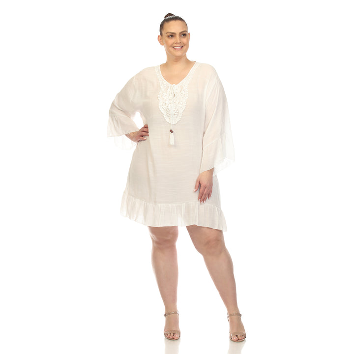 White Mark Women's Sheer Crochet Cover Up Dress Image 1