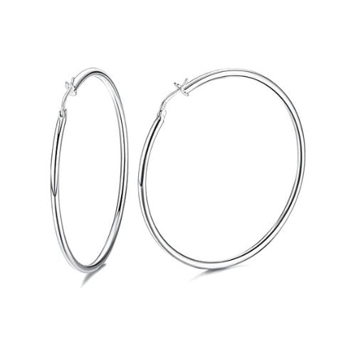 Paris Jewelry 18k White Gold Plated Hoop Earrings (50mm Dia) Image 1