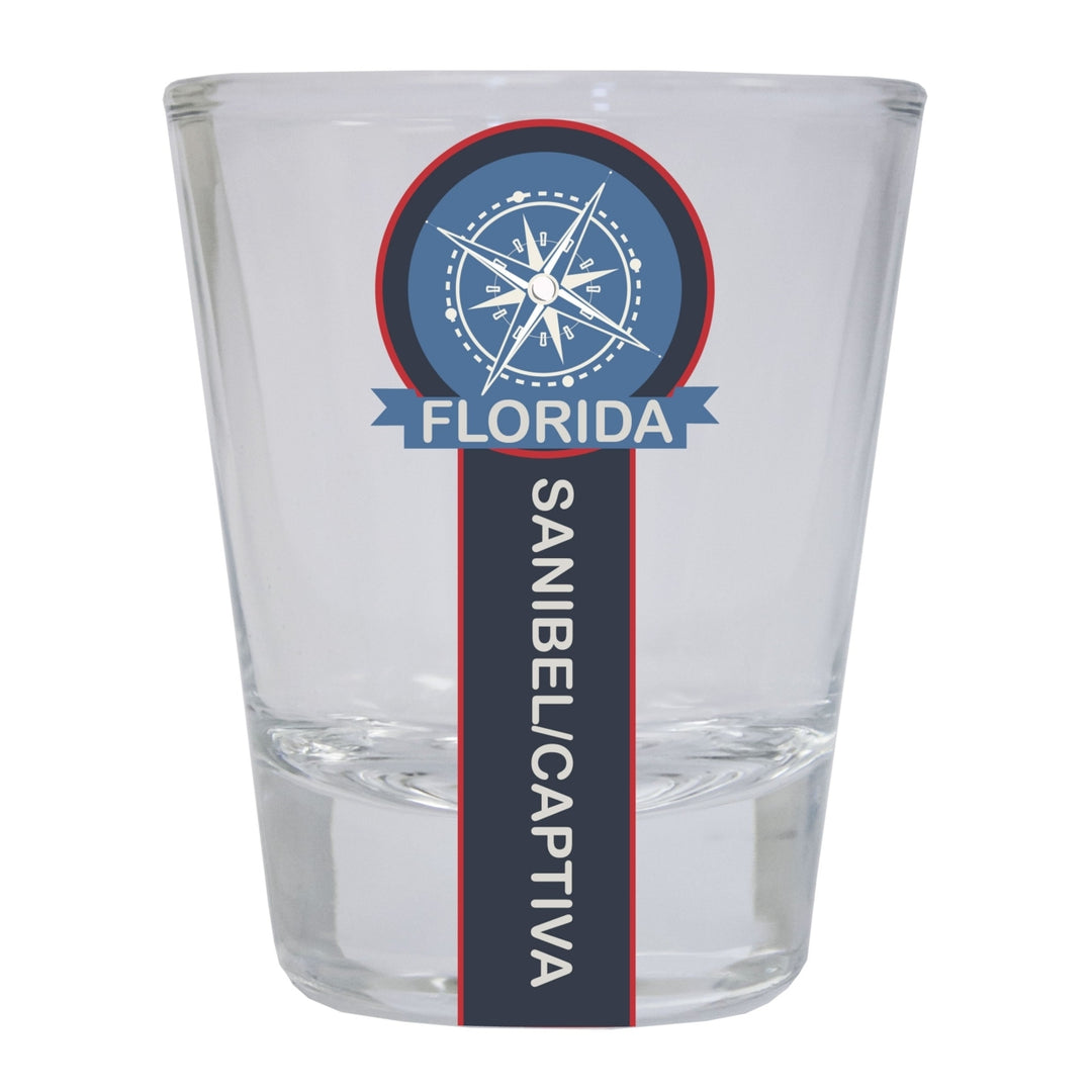 Sanibel/Captiva Florida Souvenir 1.5 Ounce Shot Glass Round Nautical Compass Design Image 1