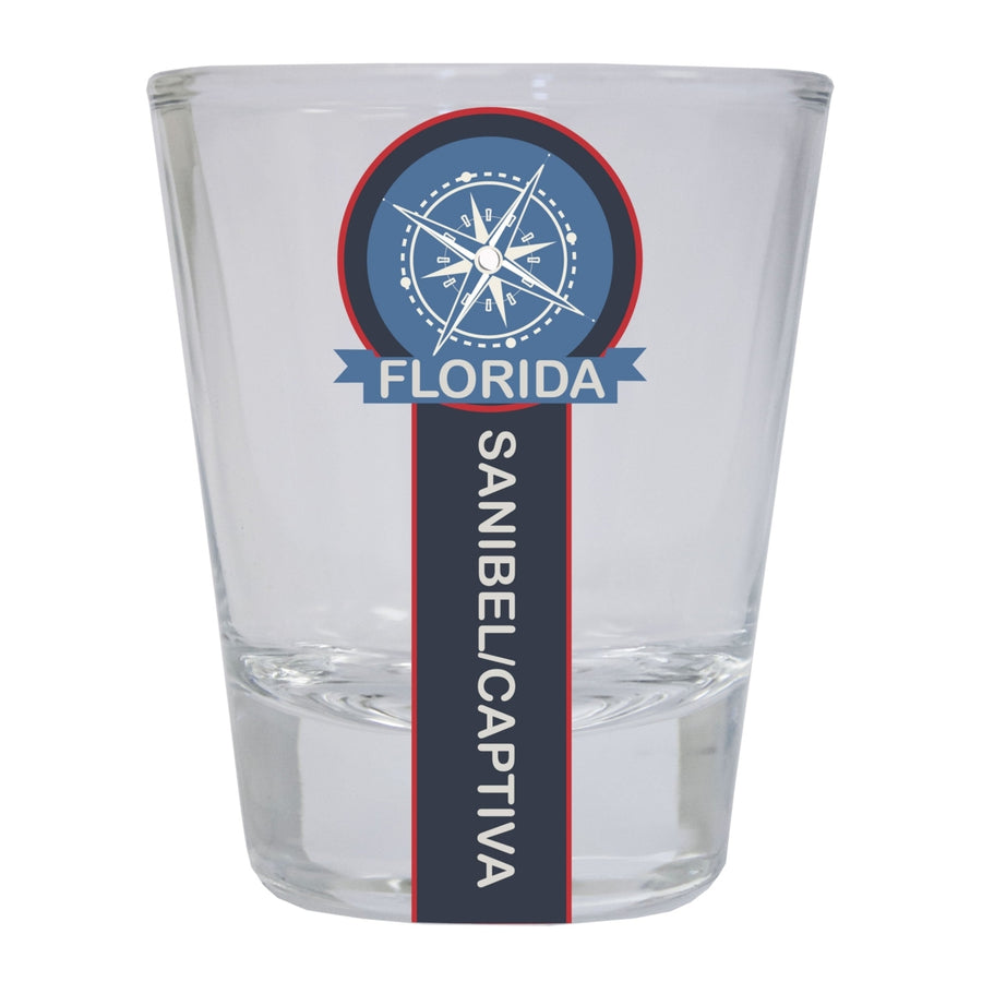 Sanibel/Captiva Florida Souvenir 1.5 Ounce Shot Glass Round Nautical Compass Design Image 1