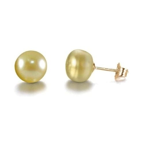 10K Yellow Gold Plated 10 Mm Yellow Pearl Button Stud Earrings Image 1