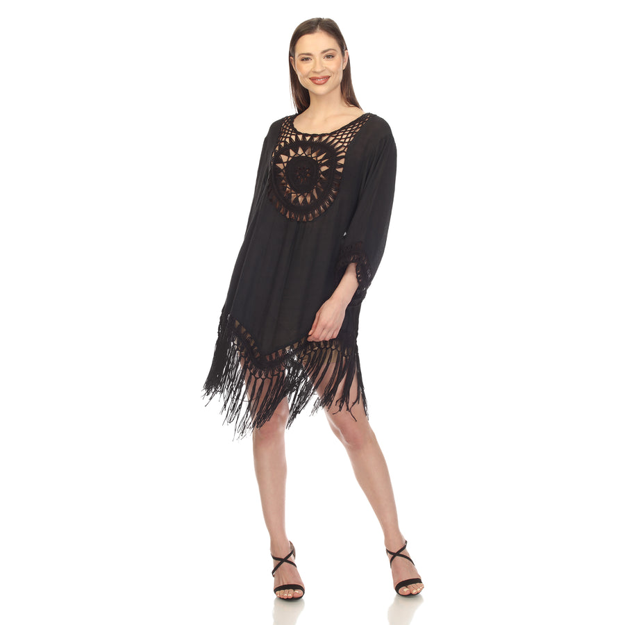 White Mark Womens Sheer Crochet Fringe Cover-Up Image 1